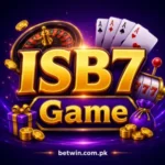 ISB7 Game logo with roulette wheel, slot machine 777, playing cards and gold coins on betwin.com.pk Pakistan
