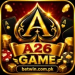 A26 Game official logo featuring golden spade ace, playing cards, poker chips, dice, and gold coins for Pakistani online card game players