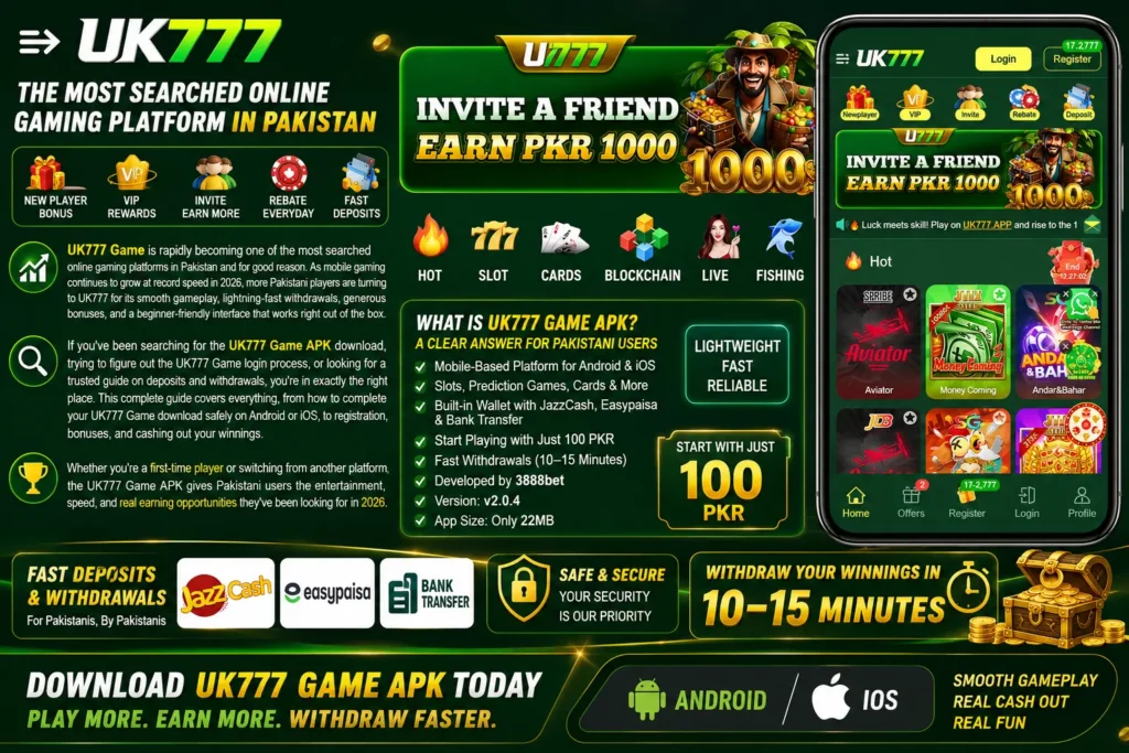 UK777 Game APK – Most Searched Online Gaming Platform in Pakistan | Download for Android & iOS
