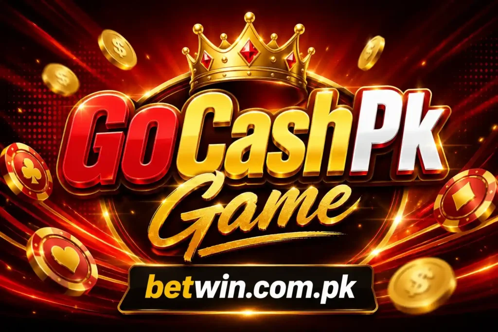 GoCashPk Game wide banner logo with royal gold crown and flying coins for Pakistani players to win real cash in 2026