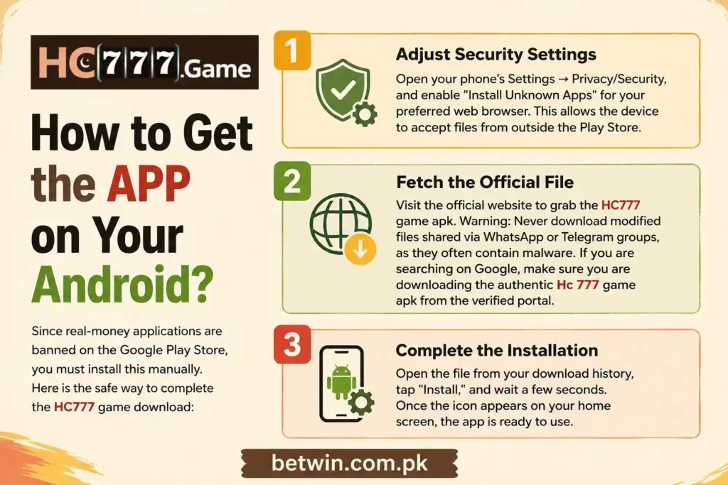 HC777 Game APK download steps for Android in Pakistan