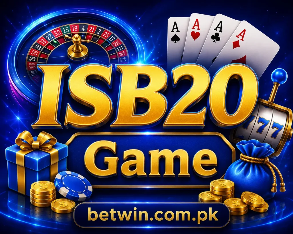 ISB20 game logo with cards, roulette wheel and coins for Pakistan players