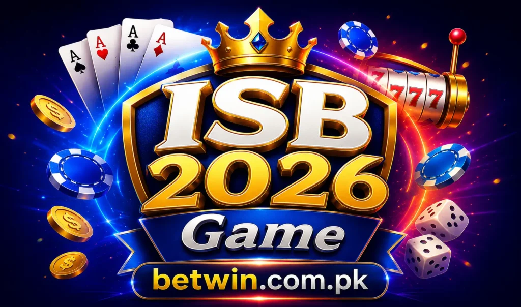 ISB2026 Game app logo with crown, cards, slot reels and dice for Pakistani players