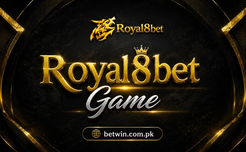 Royal8bet Game official banner with gold crown and dragon logo on dark luxury background for Pakistan