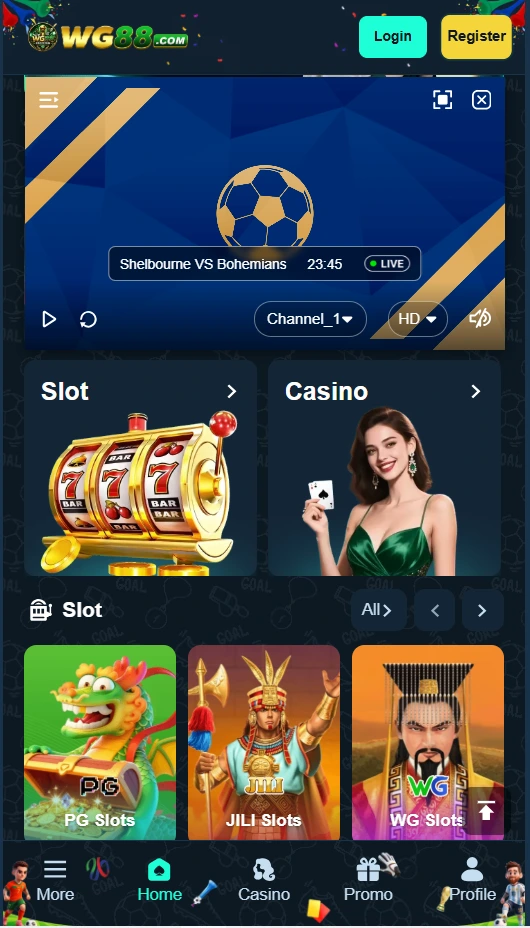 WG88 Game home screen showing slots and game sections for Android users in Pakistan